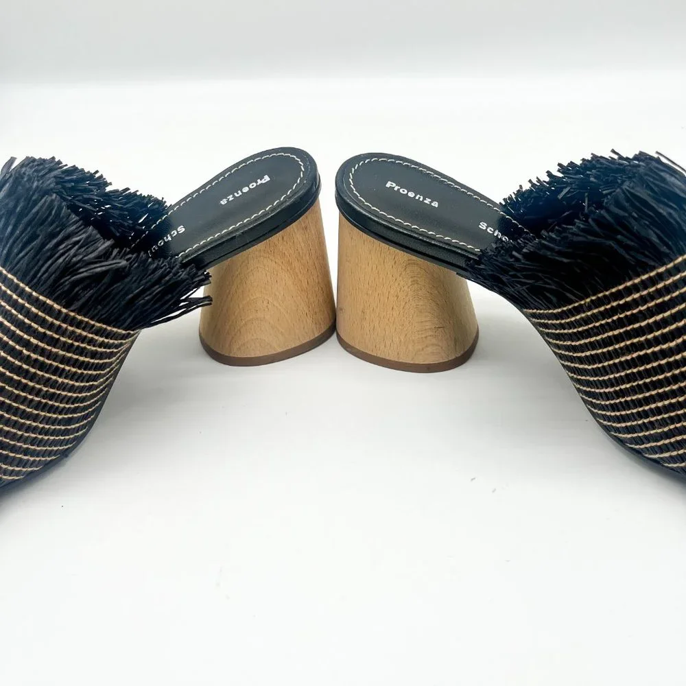 Proenza Schouler Straw Black and Beige Slide Sandal Block Heel Sz 36.5 - Picture 7 of 11